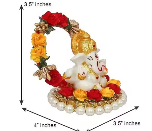 Collection Car Dashboard Ganesha Decorative Showpiece - 6.2 cm ( Red, White, Yellow)