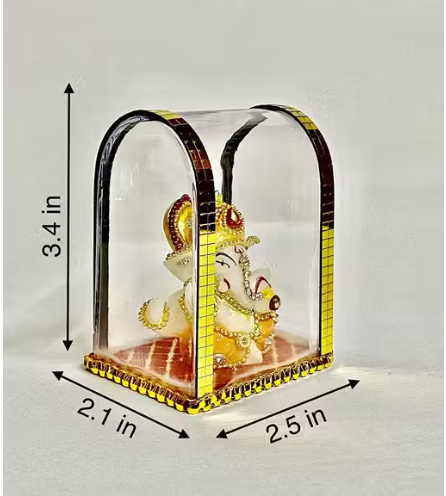 Ganesh Idol for car Dashboard | Lord Ganesh Idol in Glass Box | Ganesh Idol Figurine showpiece (1 Piece)