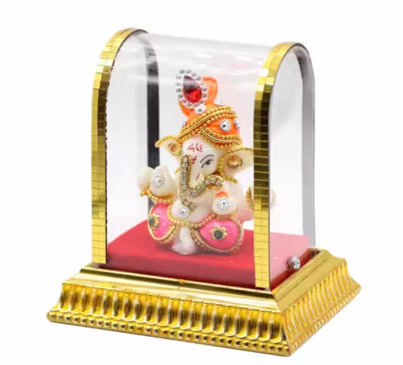 Ganesh Idol for car Dashboard | Lord Ganesh Idol in Glass Box | Ganesh Idol Figurine showpiece (1 Piece)