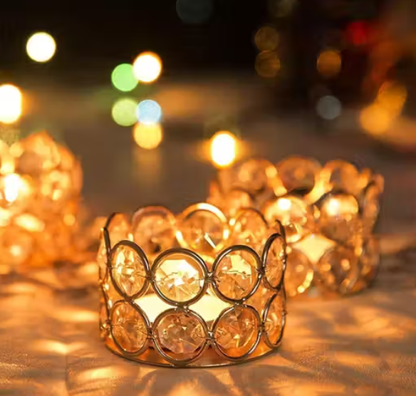 Crystal Tealight Candle Holder Crystal Candle Holder set of 4 For Home Decor Decorative Candle Holder Metal Votive stand For Table Top Wedding and Diwali Decoration