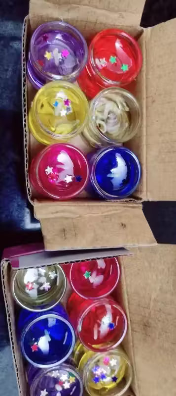Multicolour Glass Jelly Gel Candles – Pack of 12 | Smokeless, Decorative Tealights for Diwali, Spa, Parties & Home Décor