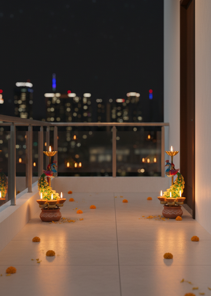 Royal Peacock Diya Stand with Tea Light Holders – Set of 2