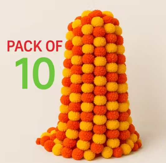 Marigold Artificial Fluffy Flowers for Door, Well Hanging, Wedding, Diwali, Pooja Ghar Decoration( 5 Ft. , Pack of 10