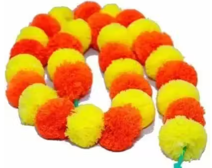 Marigold Artificial Fluffy Flowers for Door, Well Hanging, Wedding, Diwali, Pooja Ghar Decoration( 5 Ft. , Pack of 10