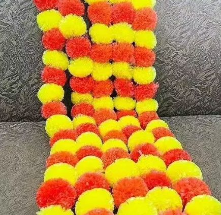 Marigold Artificial Fluffy Flowers for Door, Well Hanging, Wedding, Diwali, Pooja Ghar Decoration( 5 Ft. , Pack of 10