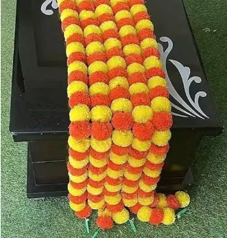 Marigold Artificial Fluffy Flowers for Door, Well Hanging, Wedding, Diwali, Pooja Ghar Decoration( 5 Ft. , Pack of 10