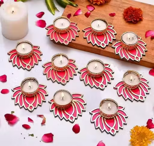 Tealight Candle Holder Stand Set of 10 - Diwali Decoration Items for Home Decor Diyas