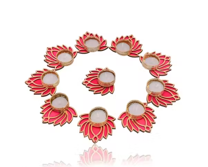Tealight Candle Holder Stand Set of 10 - Diwali Decoration Items for Home Decor Diyas