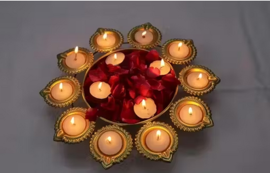 Isquare Decor Fabulous Urli Bowl 10 Diyas for all time Decoration Floating Flowers and T- Light Candles Diwali Home Decor Decoration
