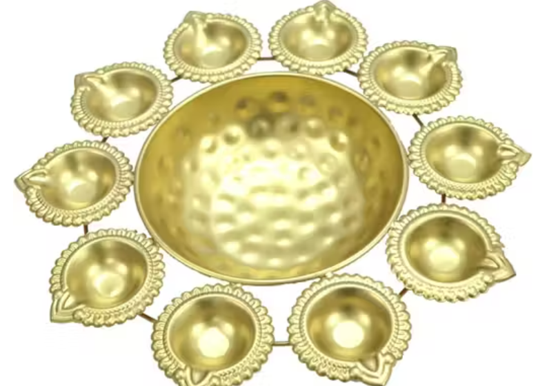 Isquare Decor Fabulous Urli Bowl 10 Diyas for all time Decoration Floating Flowers and T- Light Candles Diwali Home Decor Decoration