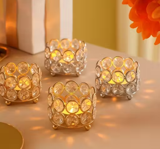 Crystal Tealight Candle Holder Crystal Candle Holder set of 4 For Home Decor Decorative Candle Holder Metal Votive stand For Table Top Wedding and Diwali Decoration