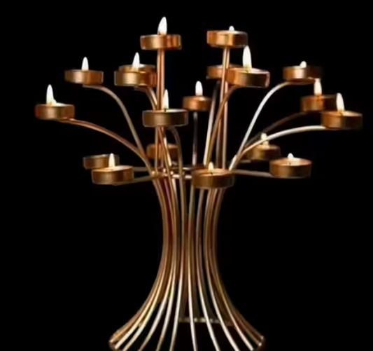 Diwali celebration Decorative Blooming Tealight Holder (Pack of 1 and 40-cm Golden) Candle Holder, Diwali Candle Holder, tealight Holder