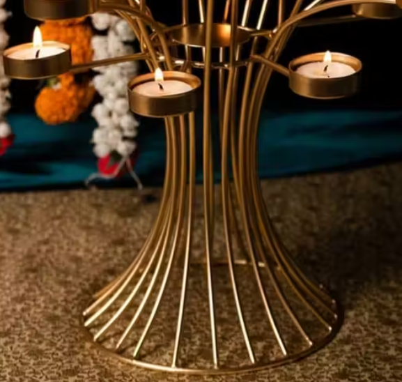 Diwali celebration Decorative Blooming Tealight Holder (Pack of 1 and 40-cm Golden) Candle Holder, Diwali Candle Holder, tealight Holder