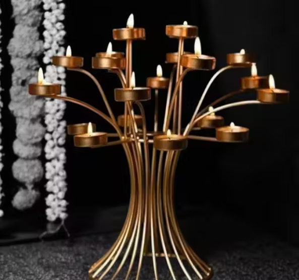 Diwali celebration Decorative Blooming Tealight Holder (Pack of 1 and 40-cm Golden) Candle Holder, Diwali Candle Holder, tealight Holder