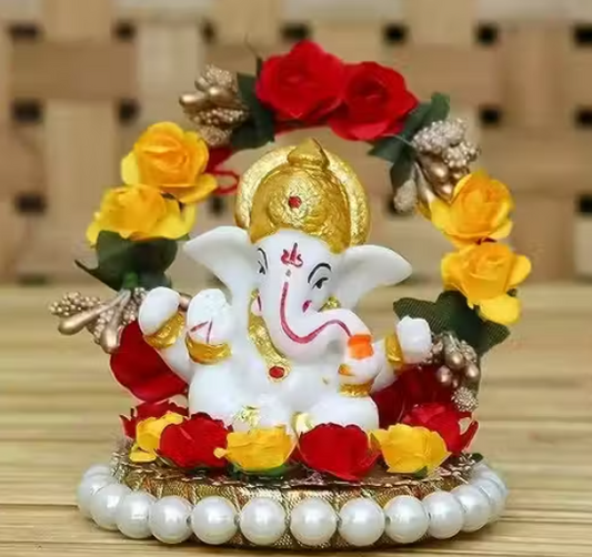 Collection Car Dashboard Ganesha Decorative Showpiece - 6.2 cm ( Red, White, Yellow)