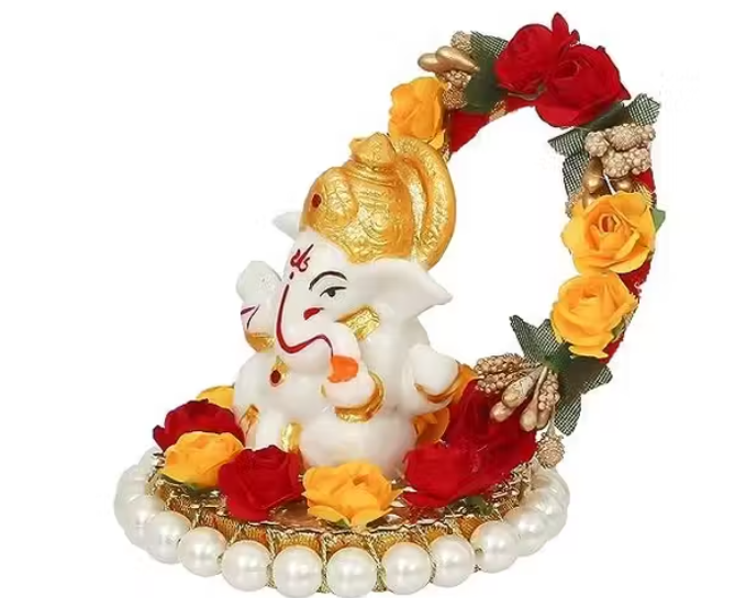 Collection Car Dashboard Ganesha Decorative Showpiece - 6.2 cm ( Red, White, Yellow)