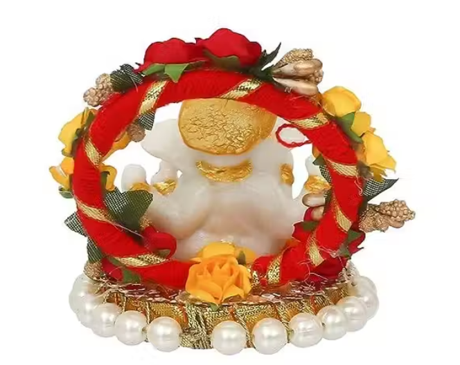Collection Car Dashboard Ganesha Decorative Showpiece - 6.2 cm ( Red, White, Yellow)