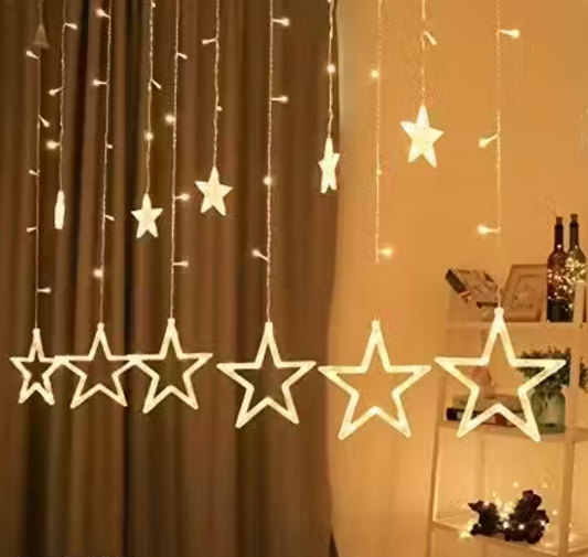 12 Stars 138 Led Curtain String Lights Window Curtain Lights with 8 Flashing Modes Decoration for Diwali(138 Led-Star, Copper, Pack of 1)