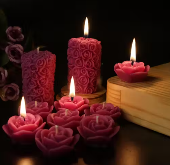 100% Pure Soy Wax|10 PCS | Scnted Candles| Red Colour| Rose Scented| Floating Rose & Pillar