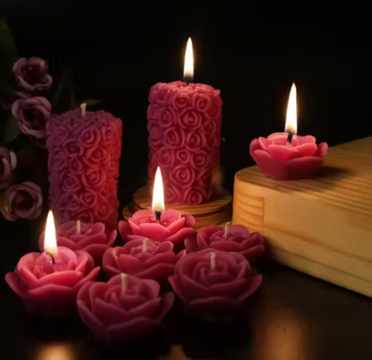 100% Pure Soy Wax|10 PCS | Scnted Candles| Red Colour| Rose Scented| Floating Rose & Pillar
