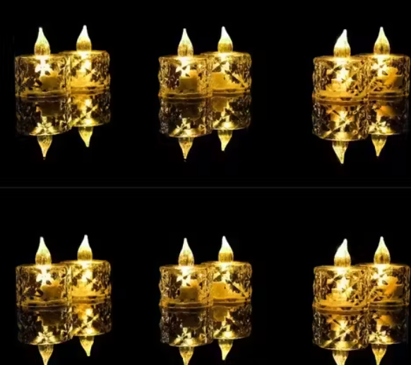12 Pcs Flameless and Smokeless Decorative Crystal Candles Transparent Acrylic Led Tea Light Candle for Diwali, Birthday, Anniversary Decoration (Yellow, 3 cm)