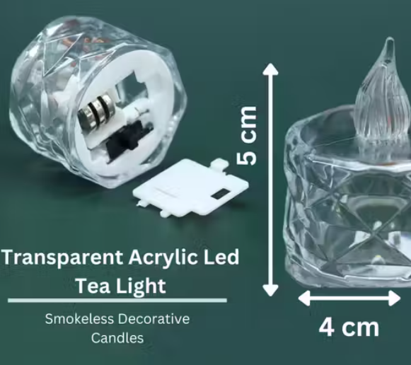 12 Pcs Flameless and Smokeless Decorative Crystal Candles Transparent Acrylic Led Tea Light Candle for Diwali, Birthday, Anniversary Decoration (Yellow, 3 cm)