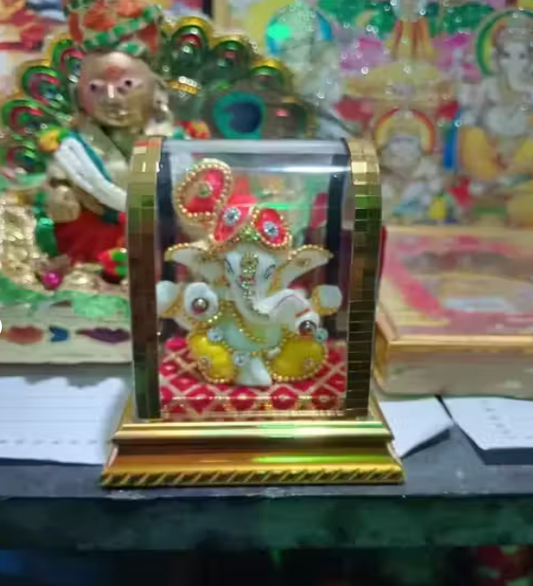 Ganesh Idol for car Dashboard | Lord Ganesh Idol in Glass Box | Ganesh Idol Figurine showpiece (1 Piece)