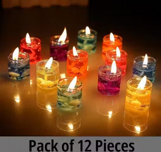 Multicolour Glass Jelly Gel Candles – Pack of 12 | Smokeless, Decorative Tealights for Diwali, Spa, Parties & Home Décor